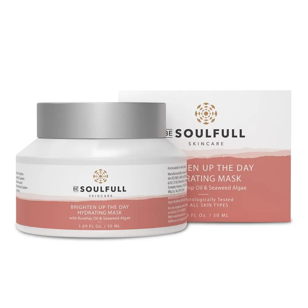 Be Soulfull Hydrating Mask | Brightening Mask with Rosehip Oil, Seaweed Algae & Hibiscus Extract | Exfoliates, Reduces Hyperpigmentation & Slows Skin Aging | For Men & Women - 50gm