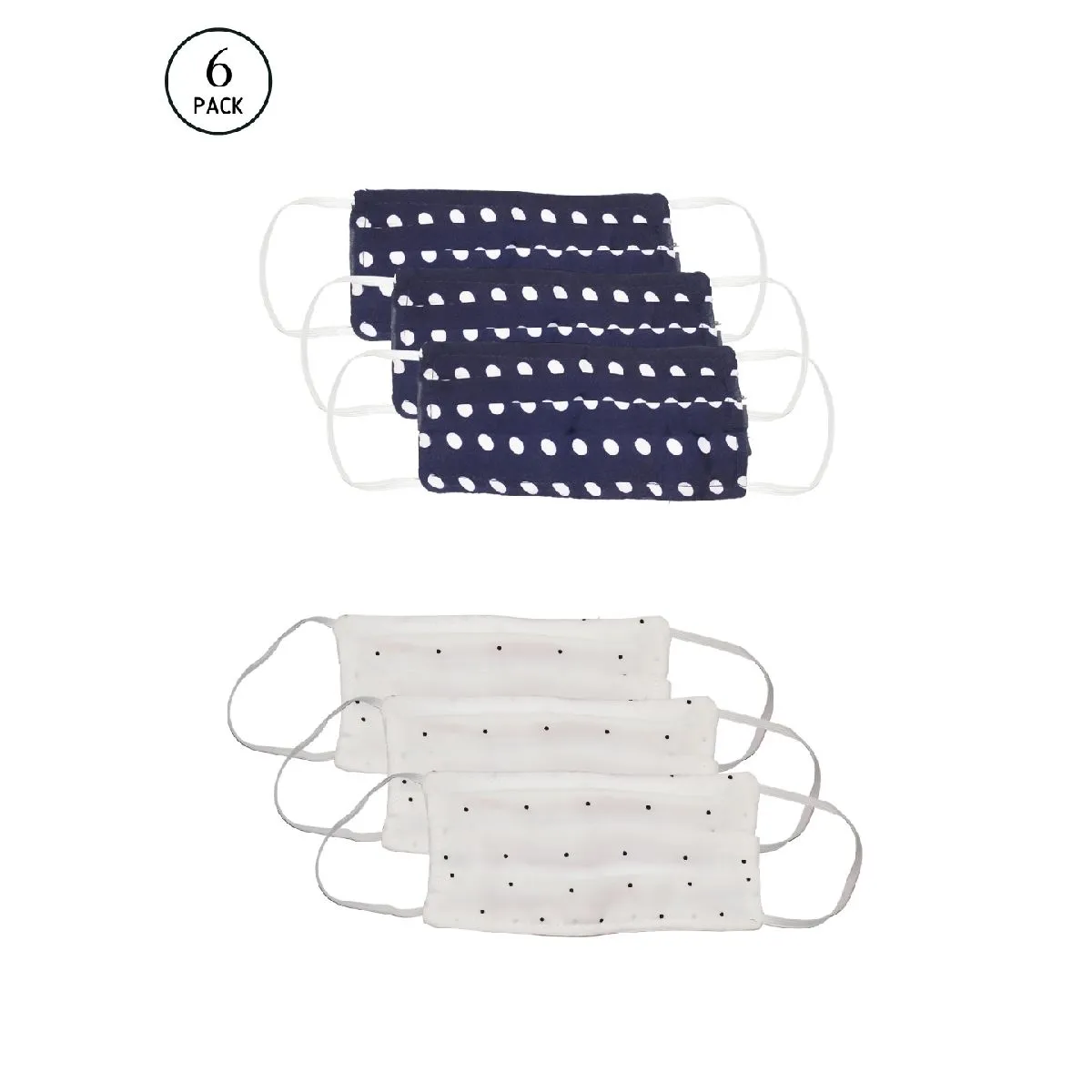 Bellofox 3-Ply BLue Blue & White Polka Cotton Face Mask (Pack Of 6)