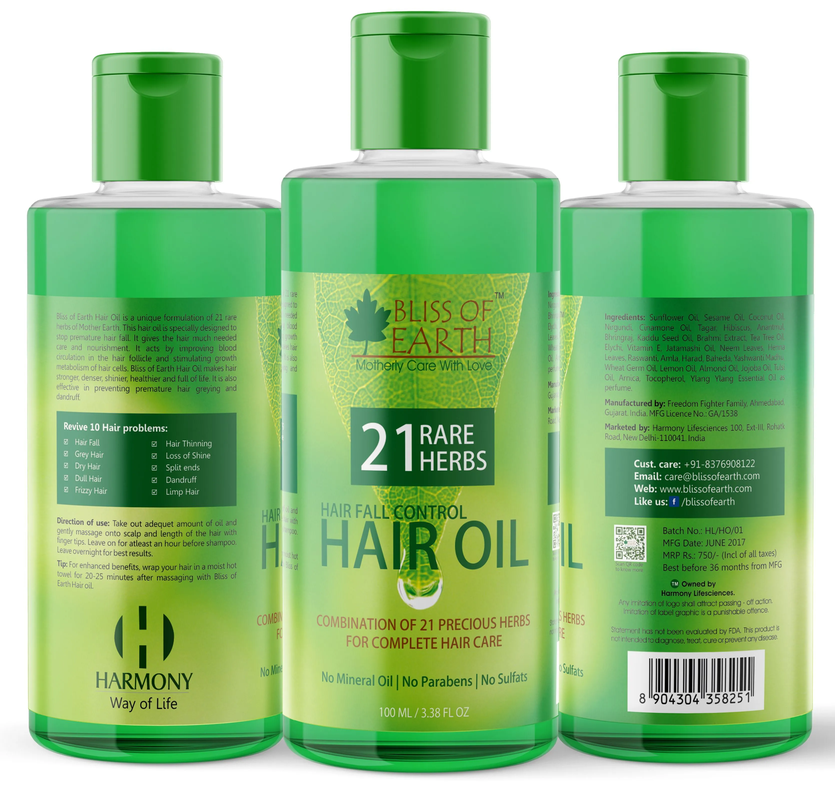 Bliss Of Earth Hair Fall Control Hair Oil With 21 Rare Herbs