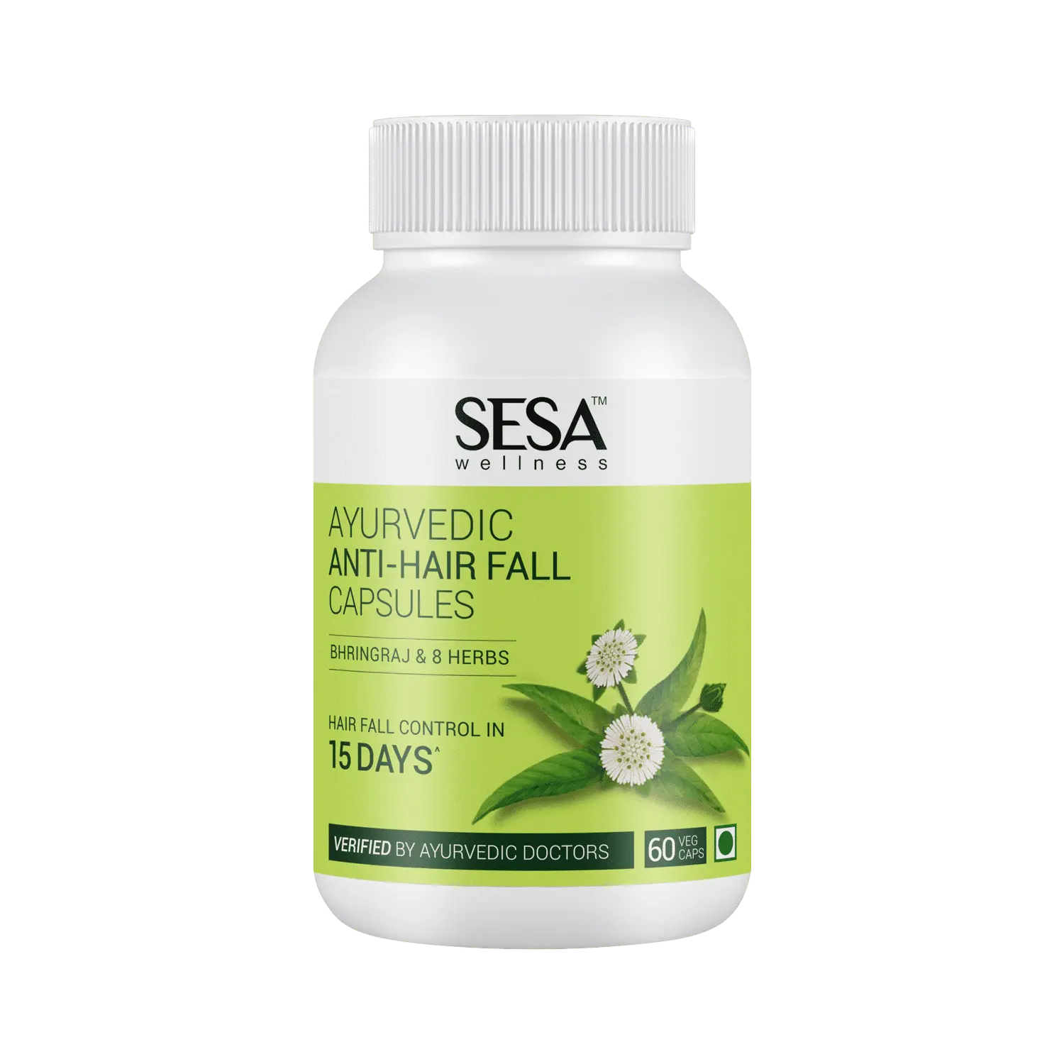 Sesa Ayurvedic Anti-Hair Fall Capsules - Hair Fall Control in 15 DAYS - Bhringraj & 8 Herbs - 100% VEG, 60 Caps