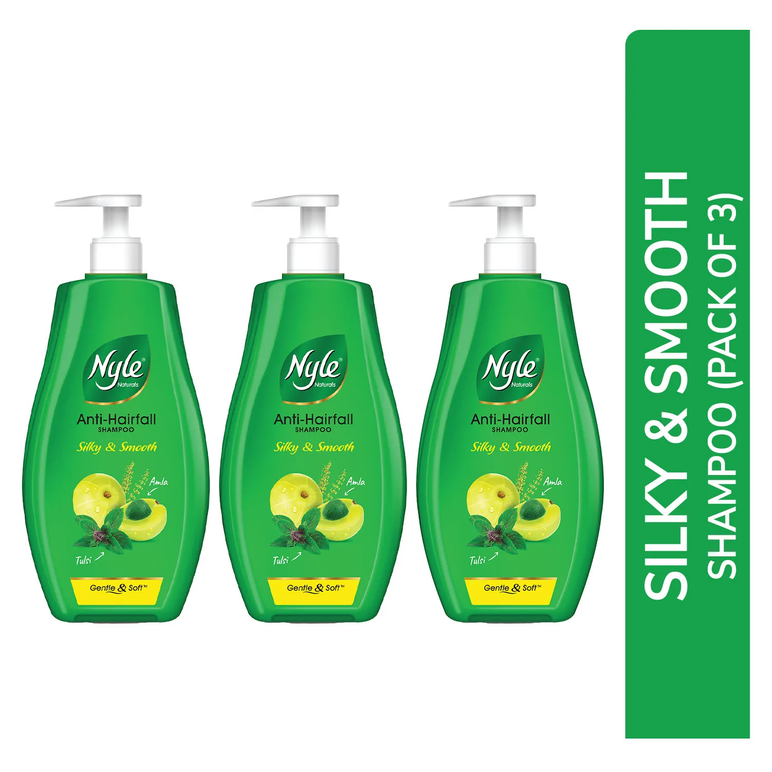 Nyle Naturals Silky and Smooth Anti Hairfall Shampoo with Tulsi and Amla - Pack of 3