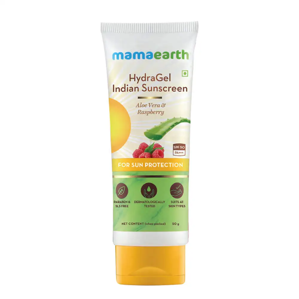 Mamaearth HydraGel Indian Sunscreen SPF 50,  50 g  with Aloe Vera & Raspberry for Sun Protection