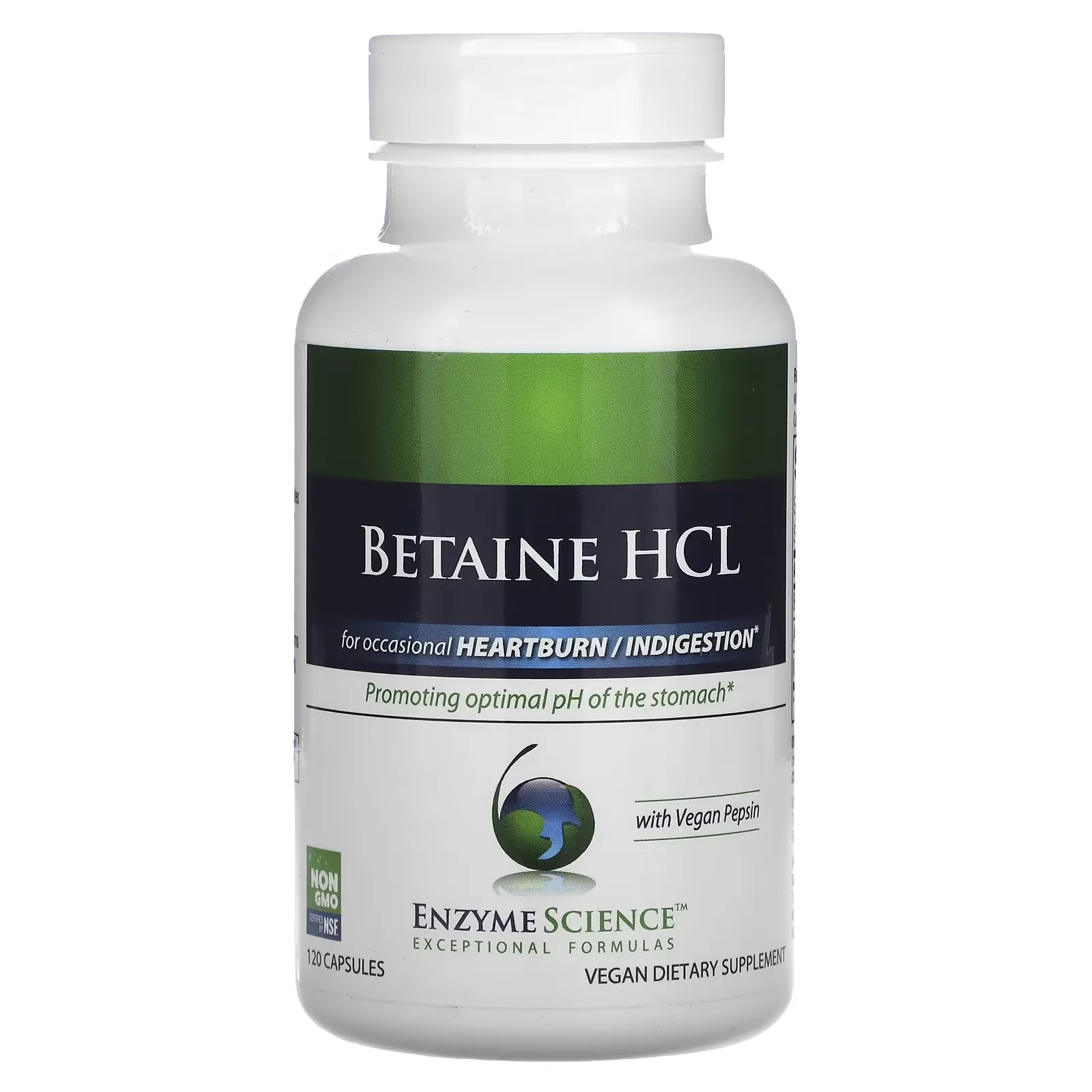 Betaine HCL with Vegan Pepsin, 120 Capsules