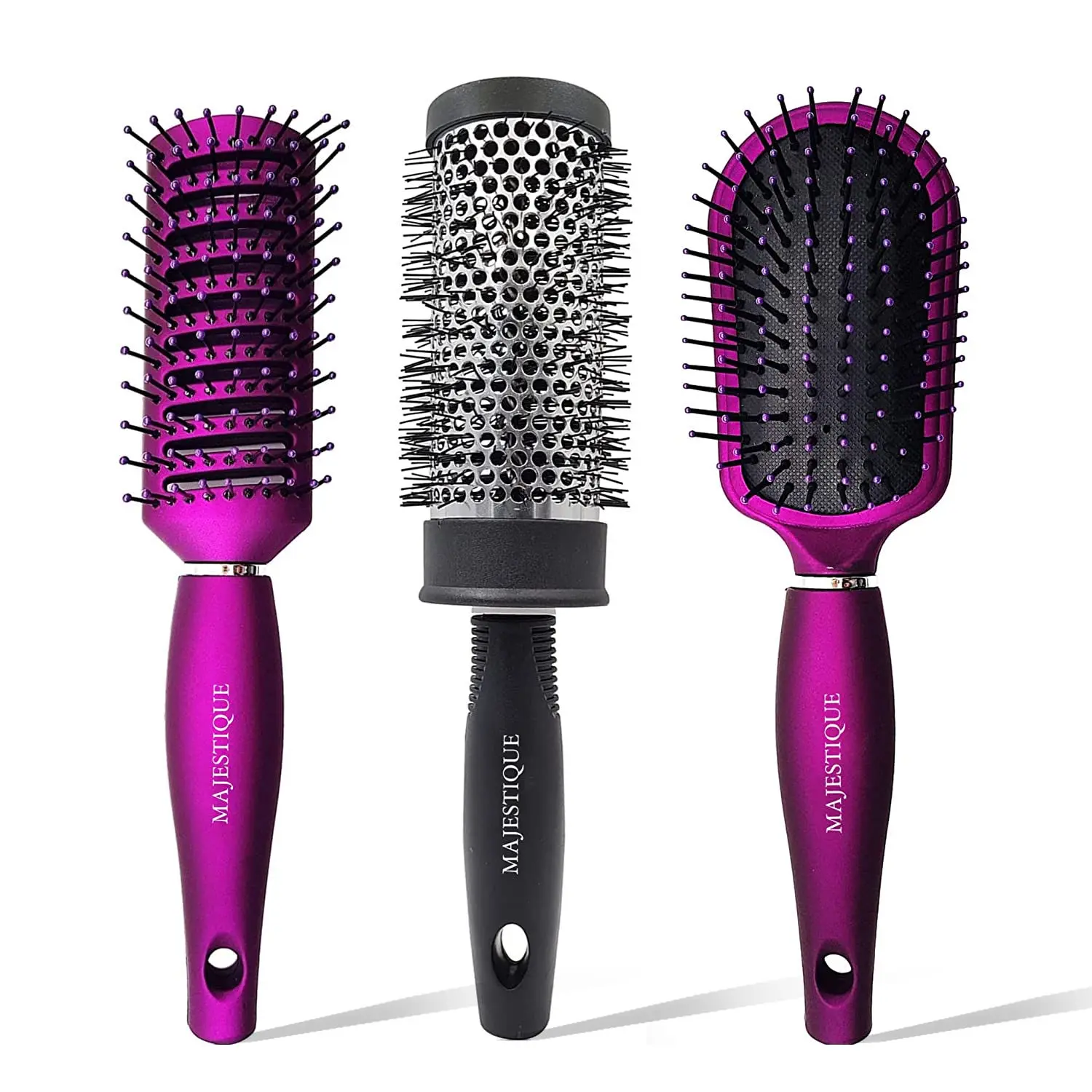 Majestique Hair Brush Set - Detangler Brush, Large Round Hair Brush for Blow Drying and Vent Blow Brush for Hair