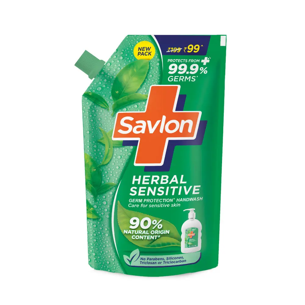 Savlon Herbal Sensitive pH balanced Liquid Handwash Refill Pouch, 675 ml