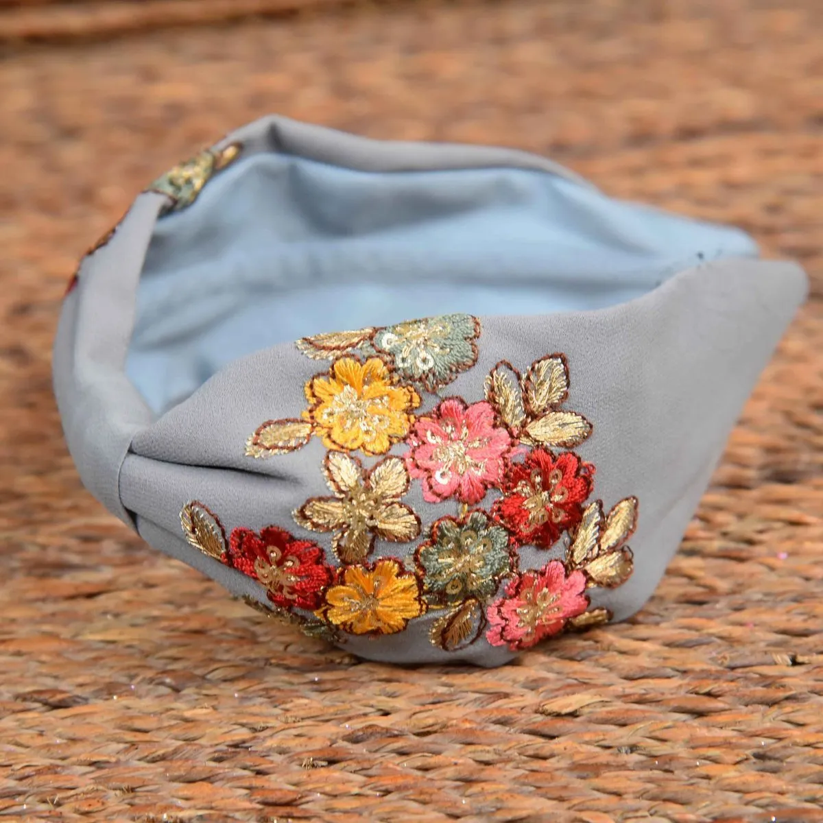 YoungWildFree Bed Of Flowers Hair Bands Premium Turban Hairbands For Women (Blue)(Free Size)