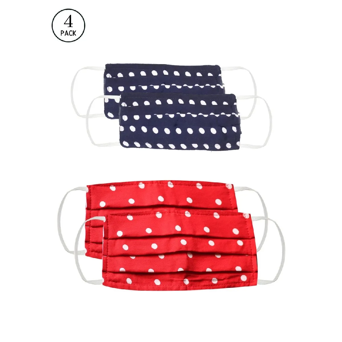 Bellofox 3-Ply Blue Blue & Red Polka Cotton Face Mask (Pack Of 4)