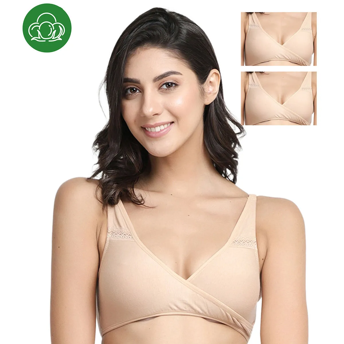 Inner Sense Organic Antimicrobial Sleeping/Feeding Bra Pack Of 3 - Nude