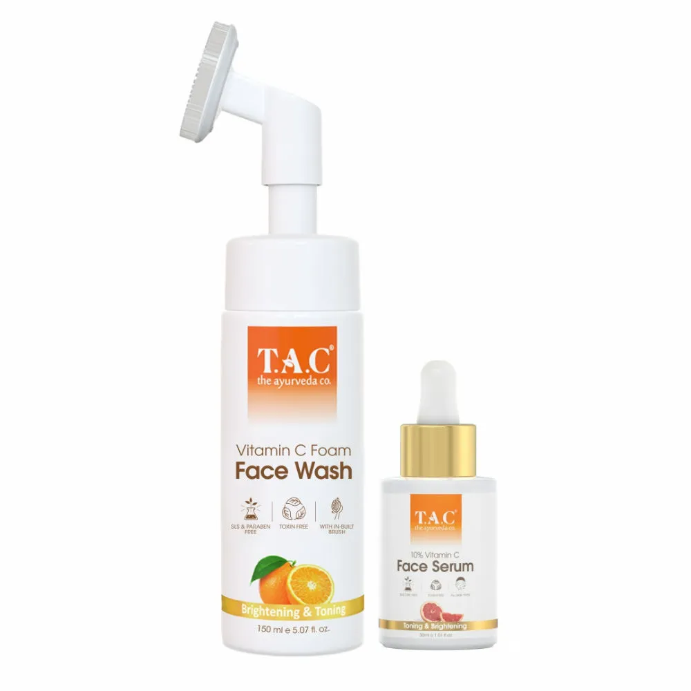 TAC - The Ayurveda Co. Vitamin C Face Serum & Foaming Face Wash For Anti-aging With Hyaluronic Acid