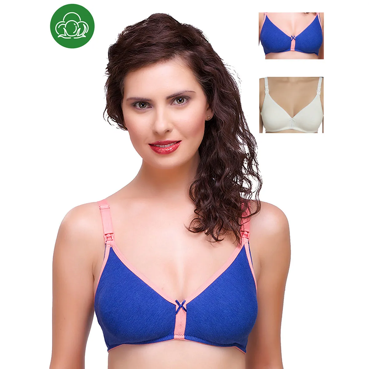 Inner Sense Organic Cotton Antimicrobial Nursing Bra Pack of 3 - Multi-Color (34C)