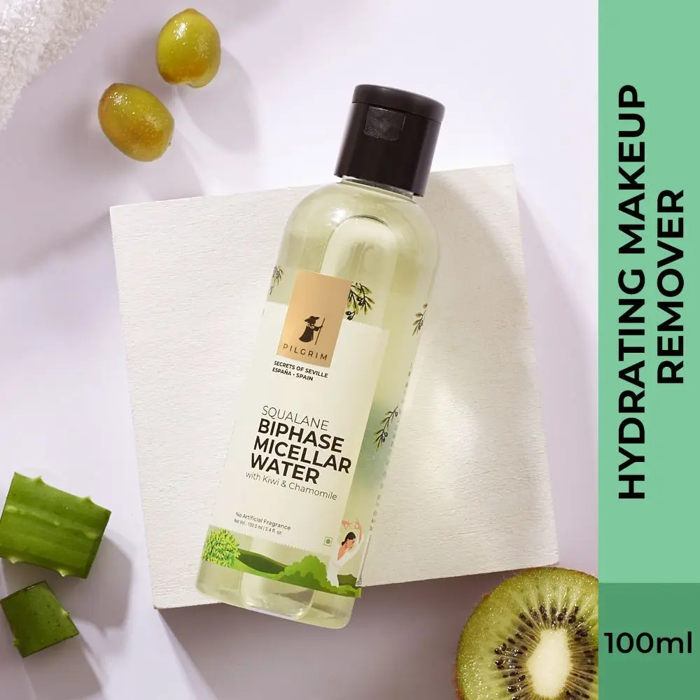 Pilgrim Squalane Biphase Micellar Cleansing Water with Chamomile & Kiwi | Alcohol Free, Paraben Free Makeup Remover (100 ml)