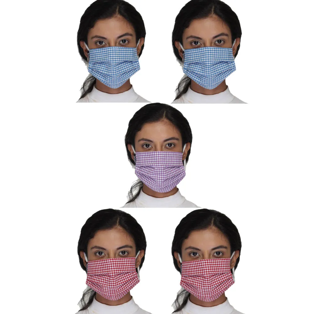 Anekaant Pack Of 5 Multicolor 3-Ply Reusable Checkered Cotton Fabric Fashion Mask