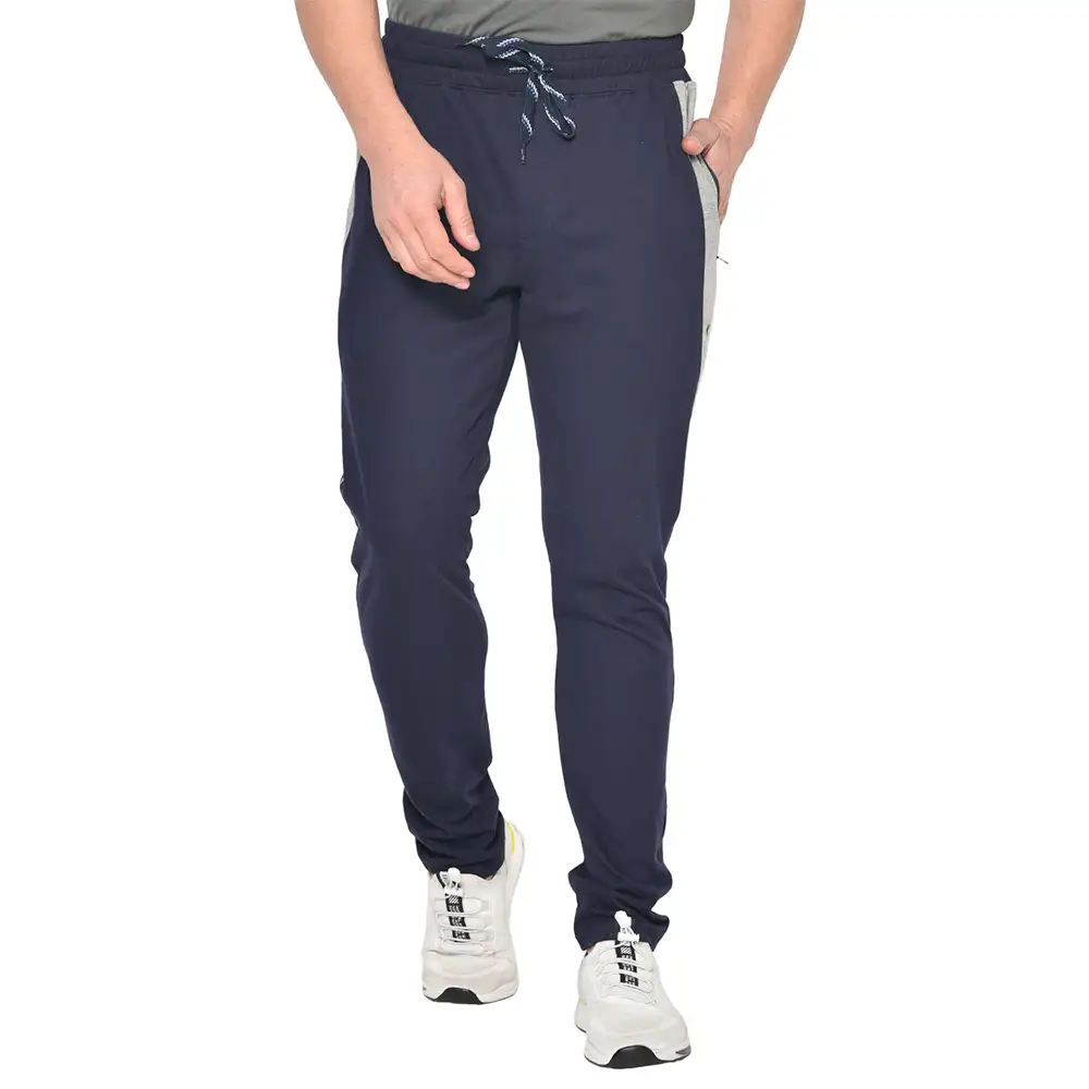 Fitinc Striped Slim Fit Cotton Trackpant for Men,  Navy Blue  Large