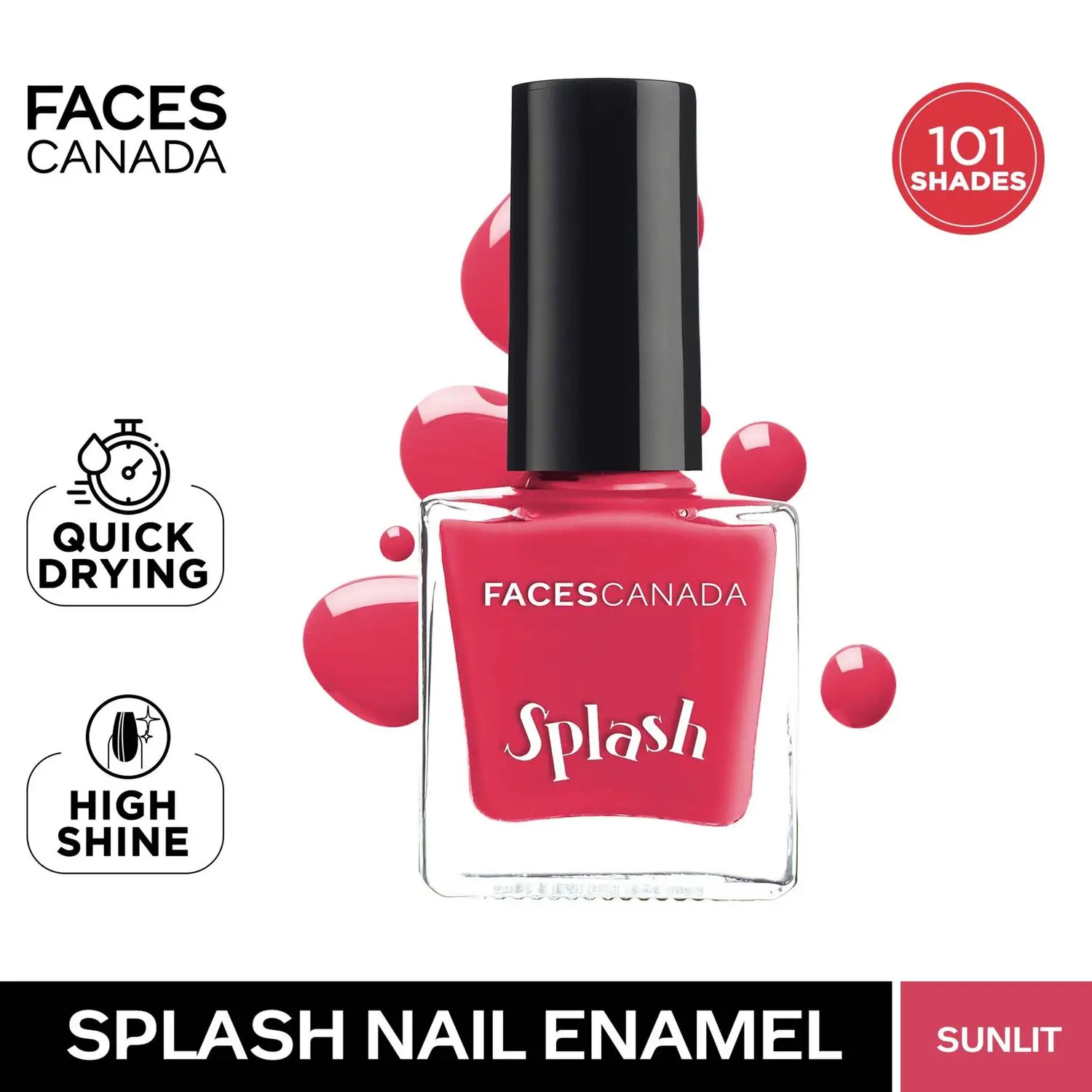 Faces Canada Splash Nail Enamel | Fast Dry | High Shine | Long Lasting | No Chip Formula | No Harmful Chemicals | Shade - Sunlit 8ml