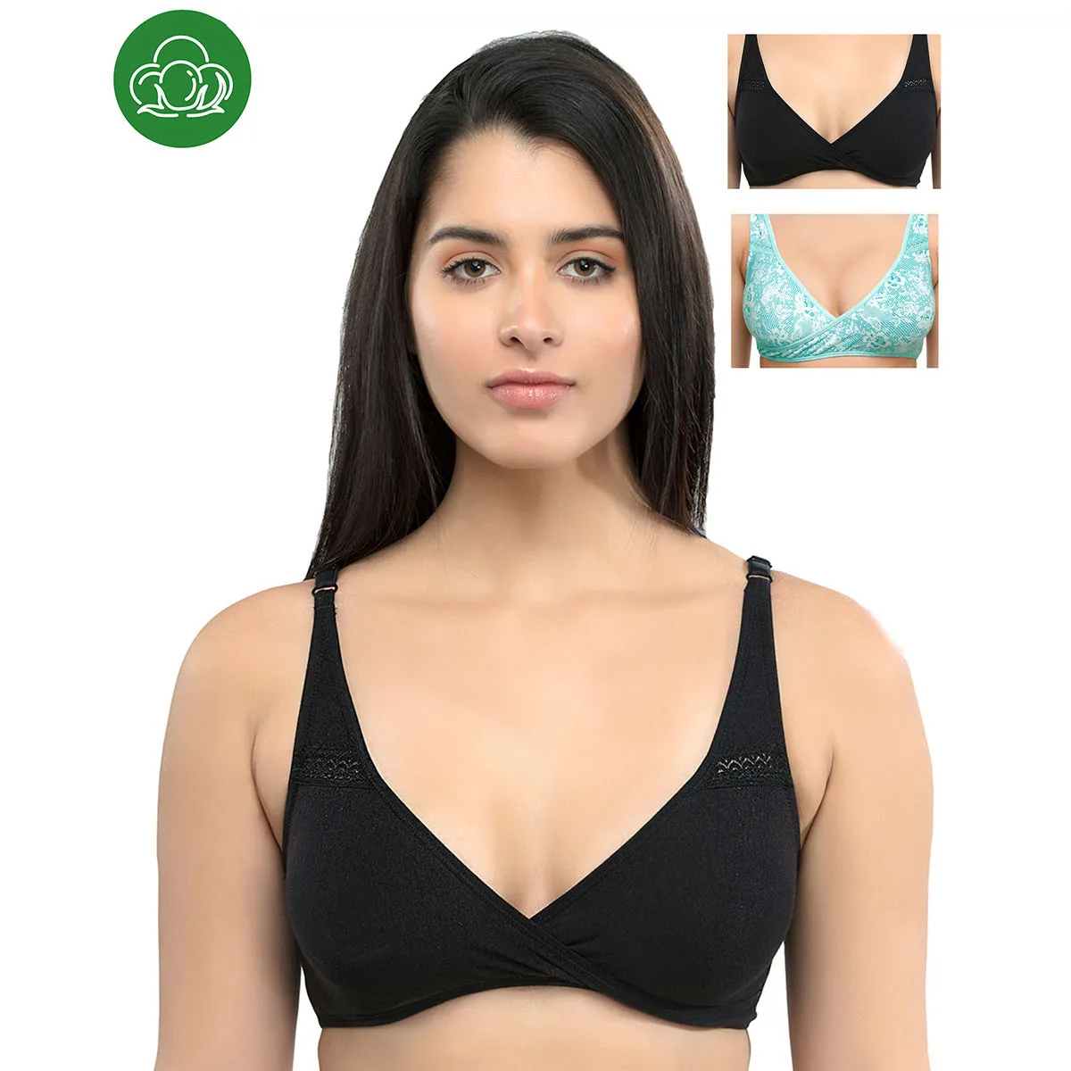 Inner Sense Organic Antimicrobial Sleeping/Feeding Bra Pack of 3 - Multi-Color (40C)