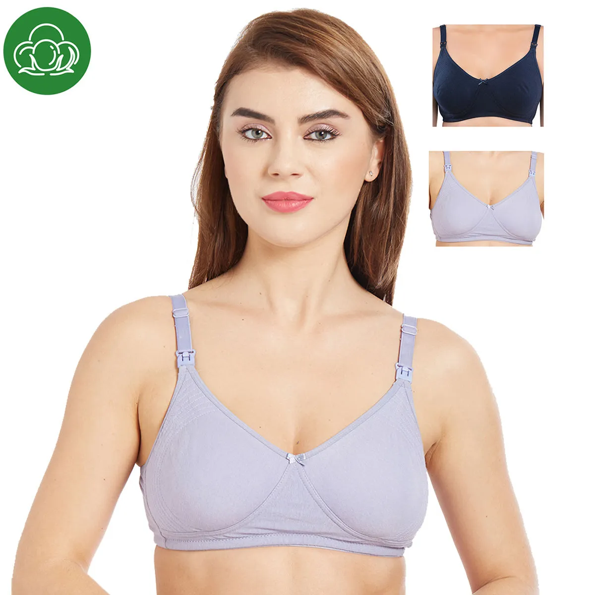 Inner Sense Women's Full Cup Nursing Bra Pack of 3 - Multi-Color (36D)