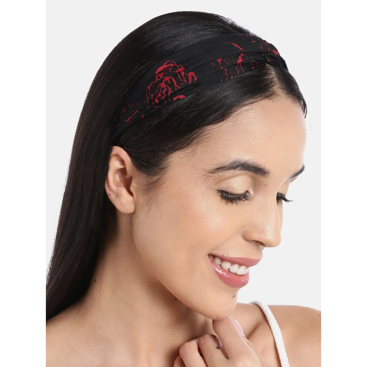 Blueberry Red Floral Printed Black Knot Hairband