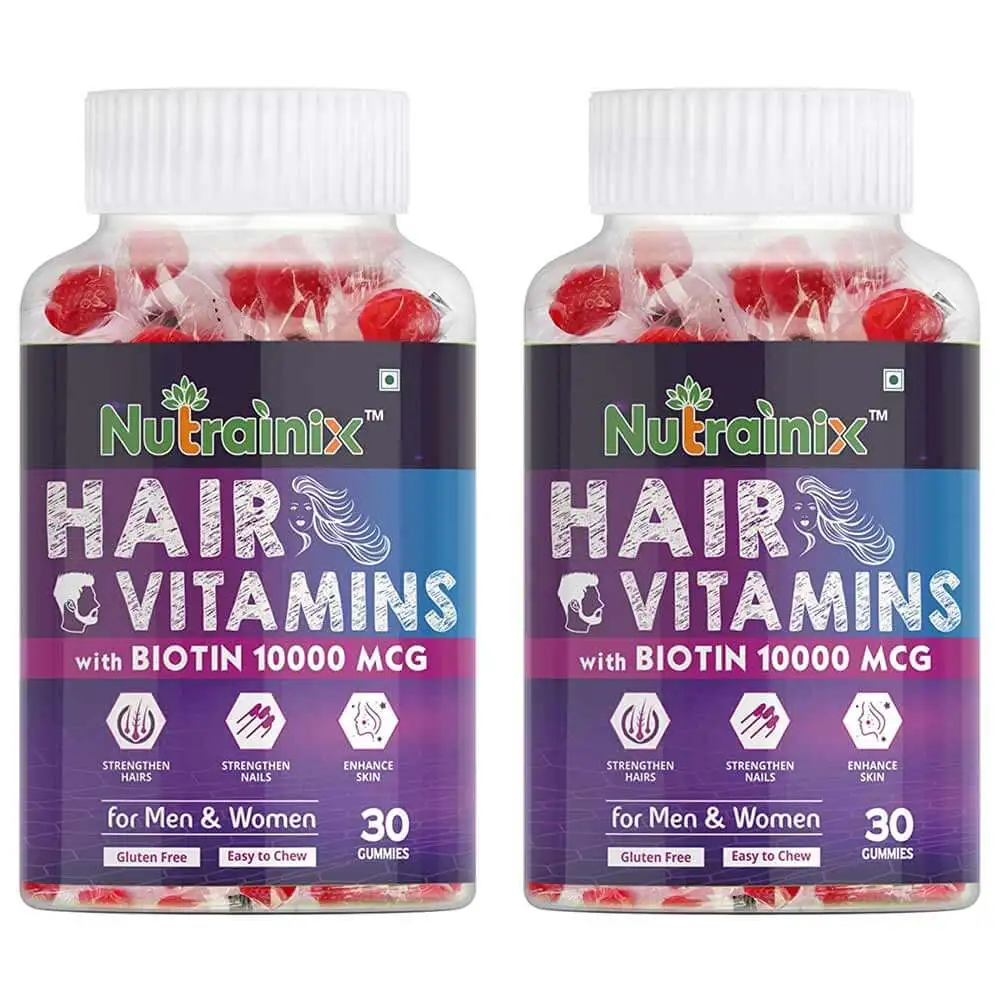 Nutrainix Hair Vitamins with Biotin,  30 gummies  Unflavoured Pack of 2