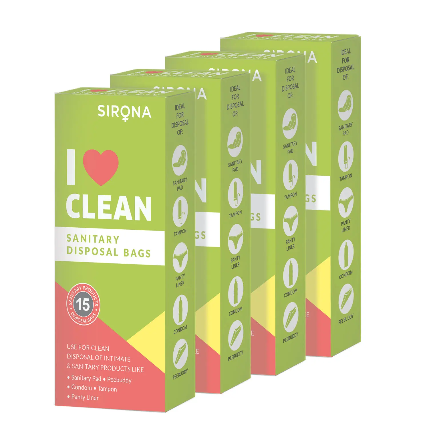 Sanitary & Diapers Disposal Bag by Sirona 60 Bags (4 Pack - 15 Bags Each)