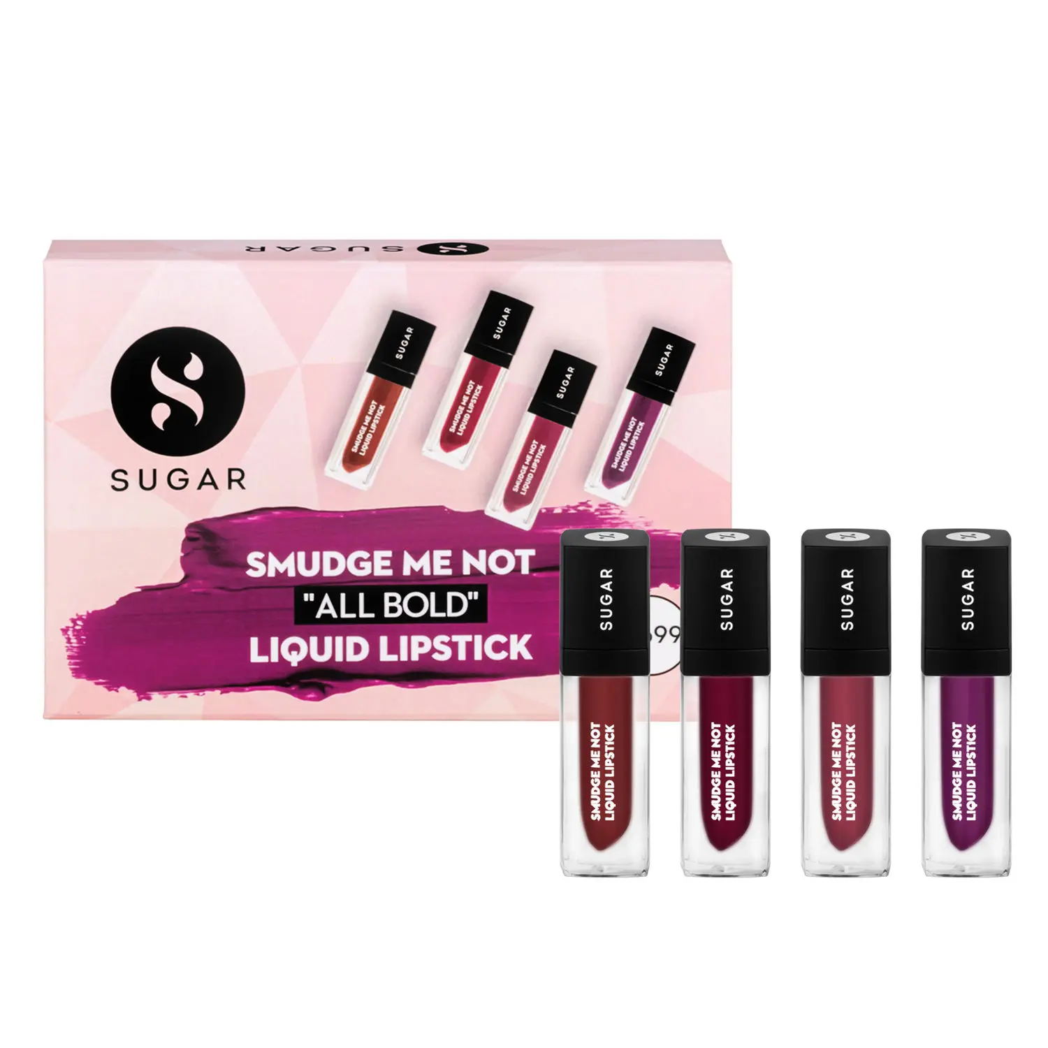 SUGAR Cosmetics Smudge Me Not"All Bold" Liquid Lipstick Gift Box Intensely Pigmented Liquid Matte Finish, Longwearing Formula, Smudgeproof