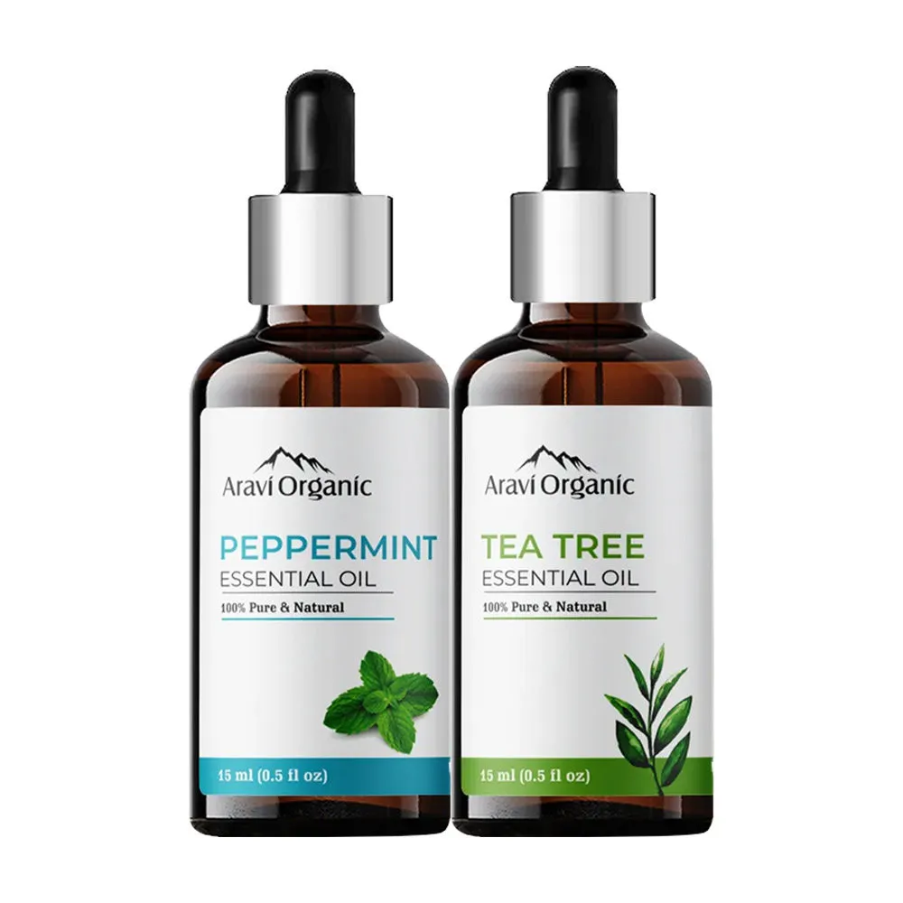 Aravi Organic Tea Tree And Peppermint Essential Oil Combo