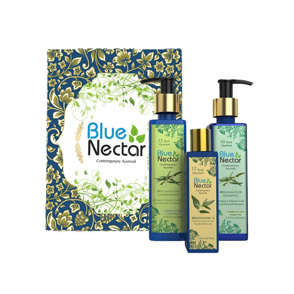 Blue Nectar Luxurious Hair Care Gift Box Anti Dandruff Shampoo Conditioner & Hair Oil