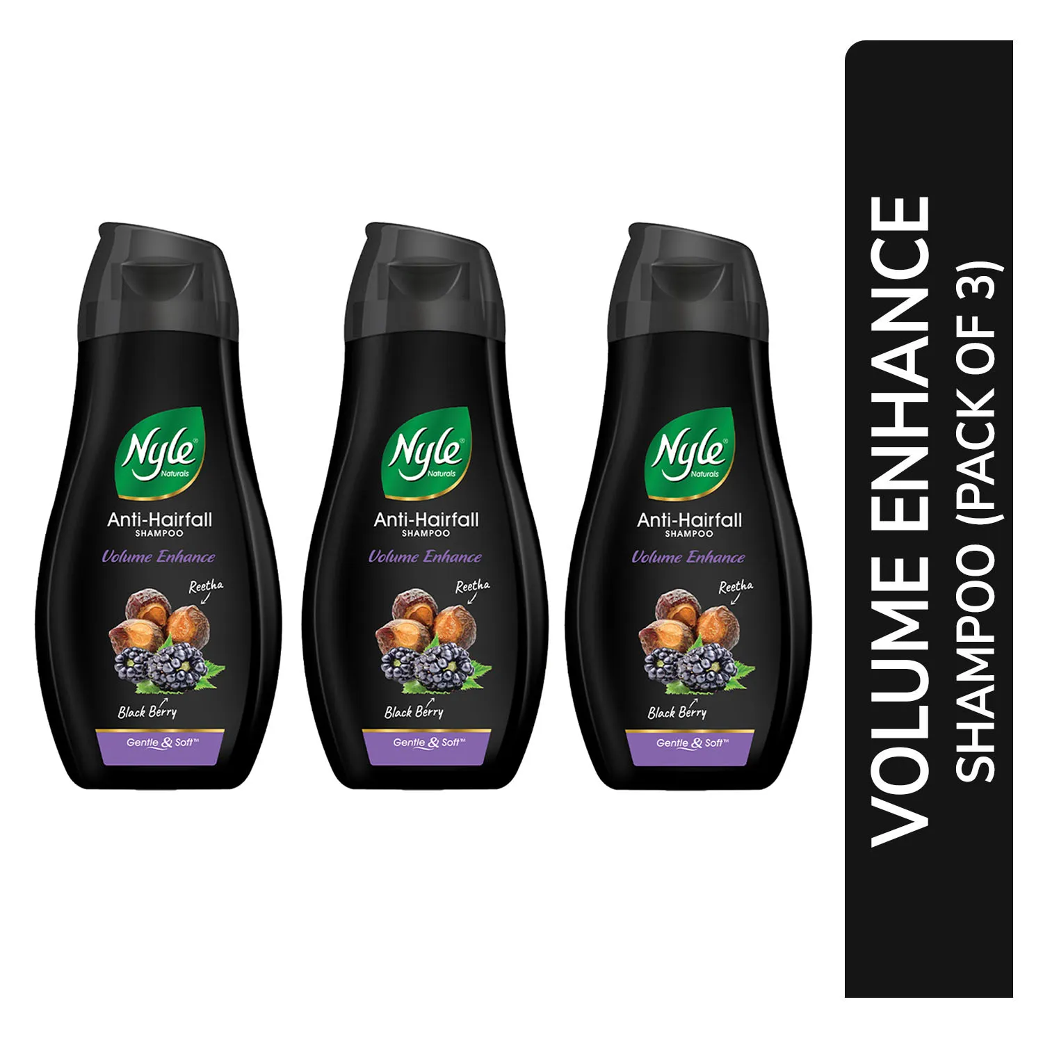 Nyle Naturals Volume Enhance Anti Hairfall Shampoo with Reetha & Blackberry - Pack of 3