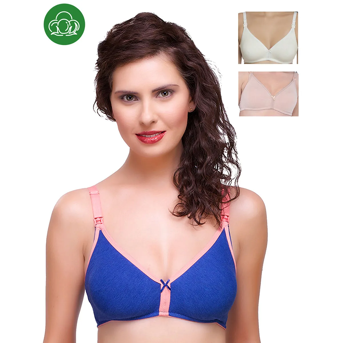 Inner Sense Organic Cotton Antimicrobial Nursing Bra Pack of 3 - Multi-Color