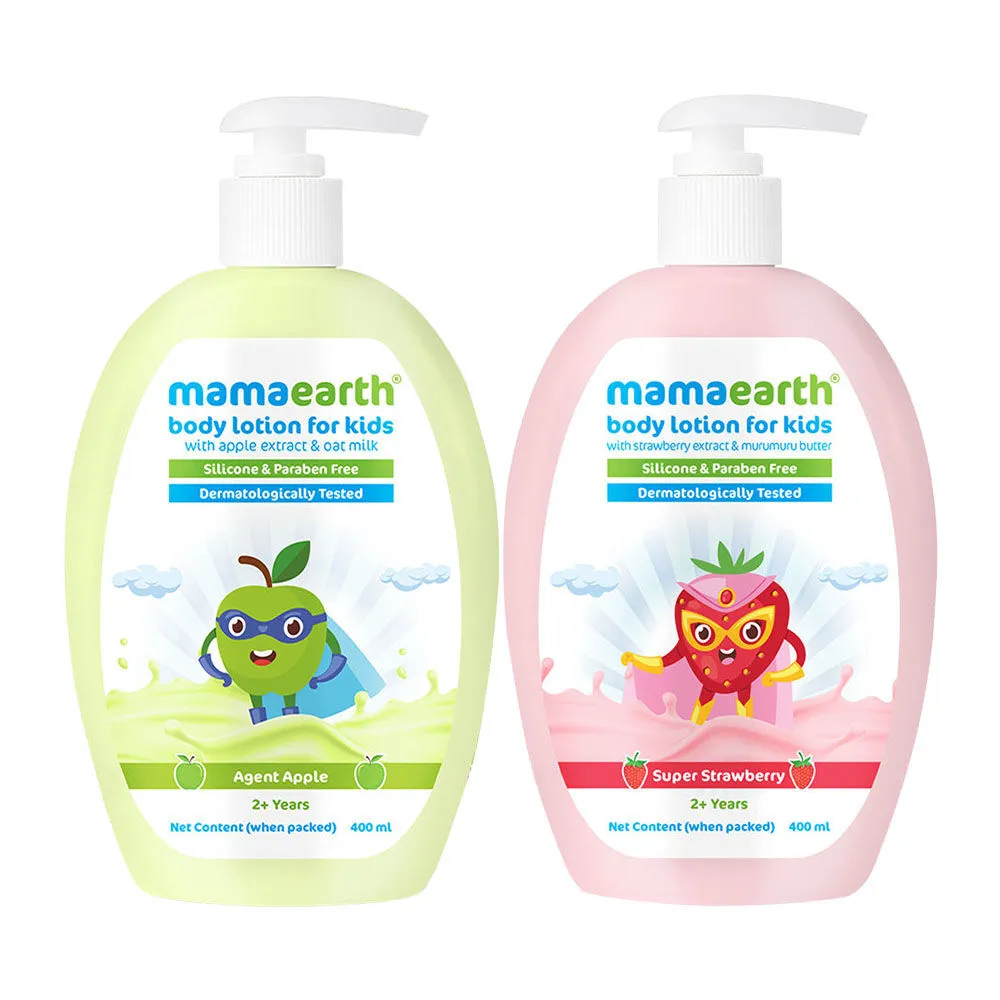 Mamaearth Agent Apple Body Lotion & Super Strawberry Body Lotion For Kids