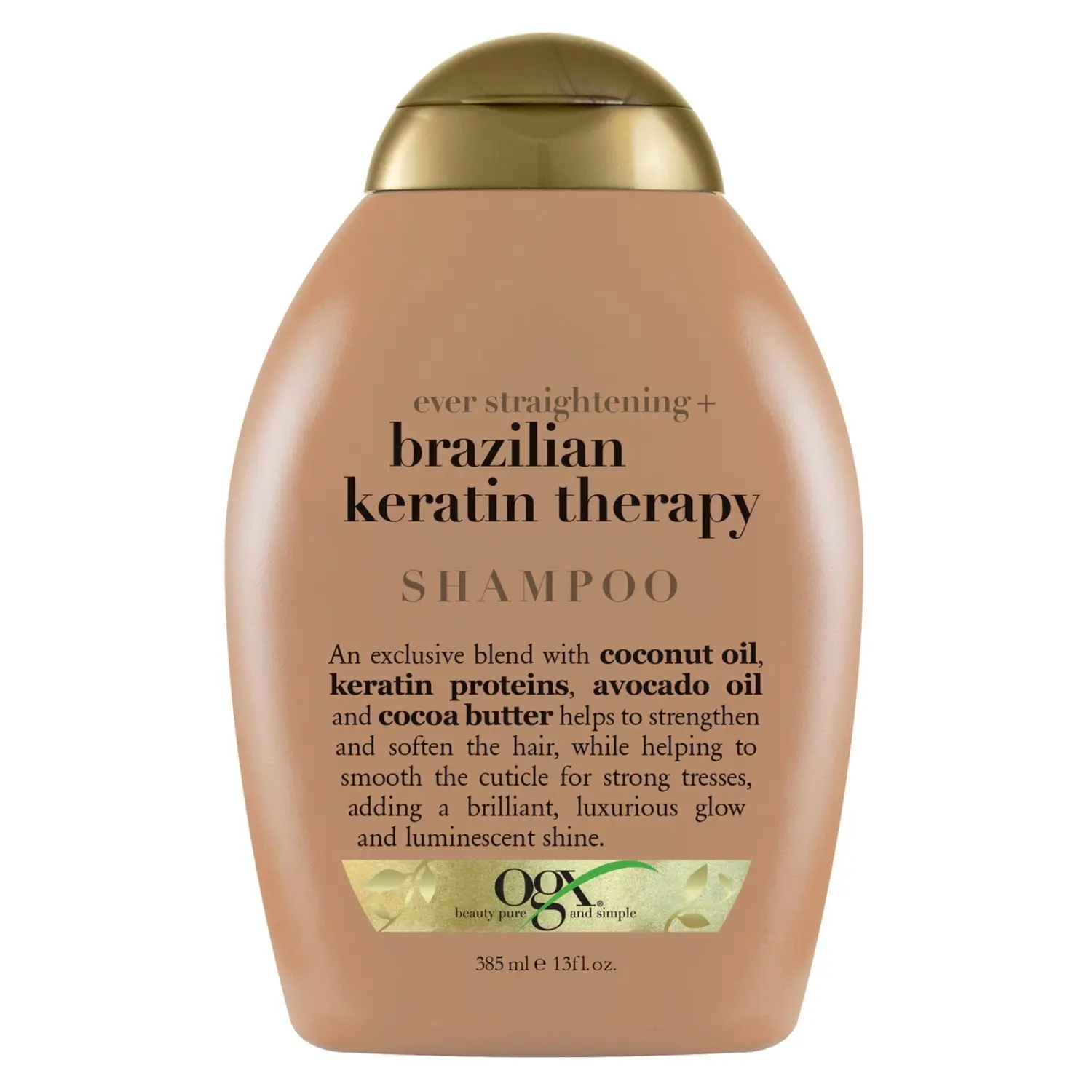 OGX Ever Straightening Brazilian Keratin Smooth Shampoo | Coconut Oil, Keratin Proteins, Avocado Oil & Cocoa Butter, For Dry, Curly, Frizzy, Fine Hair Sulfate Parabens Free, 385ml