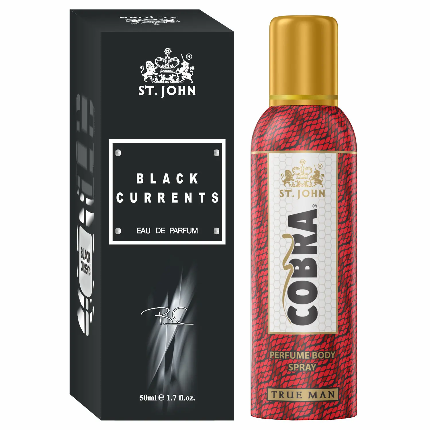 ST-JOHN Cobra Deodrant No Gas True Man 100ml & Black Current 50ml Perfume Combo Pack Perfume Body Spray - For Men & Women (150 ml, Pack of 2)