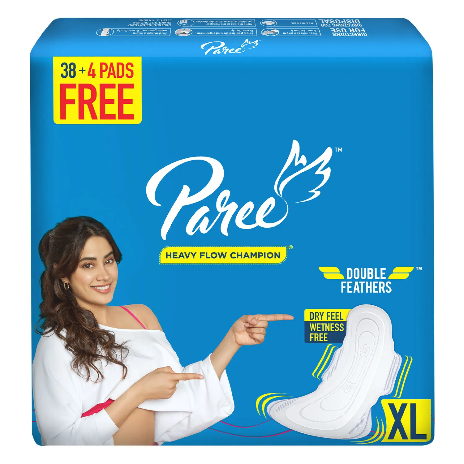 Paree Dry Feel XL Sanitary Pads for Women with Leakage Protection and Quick Absorbption - 42 Pads (280mm)