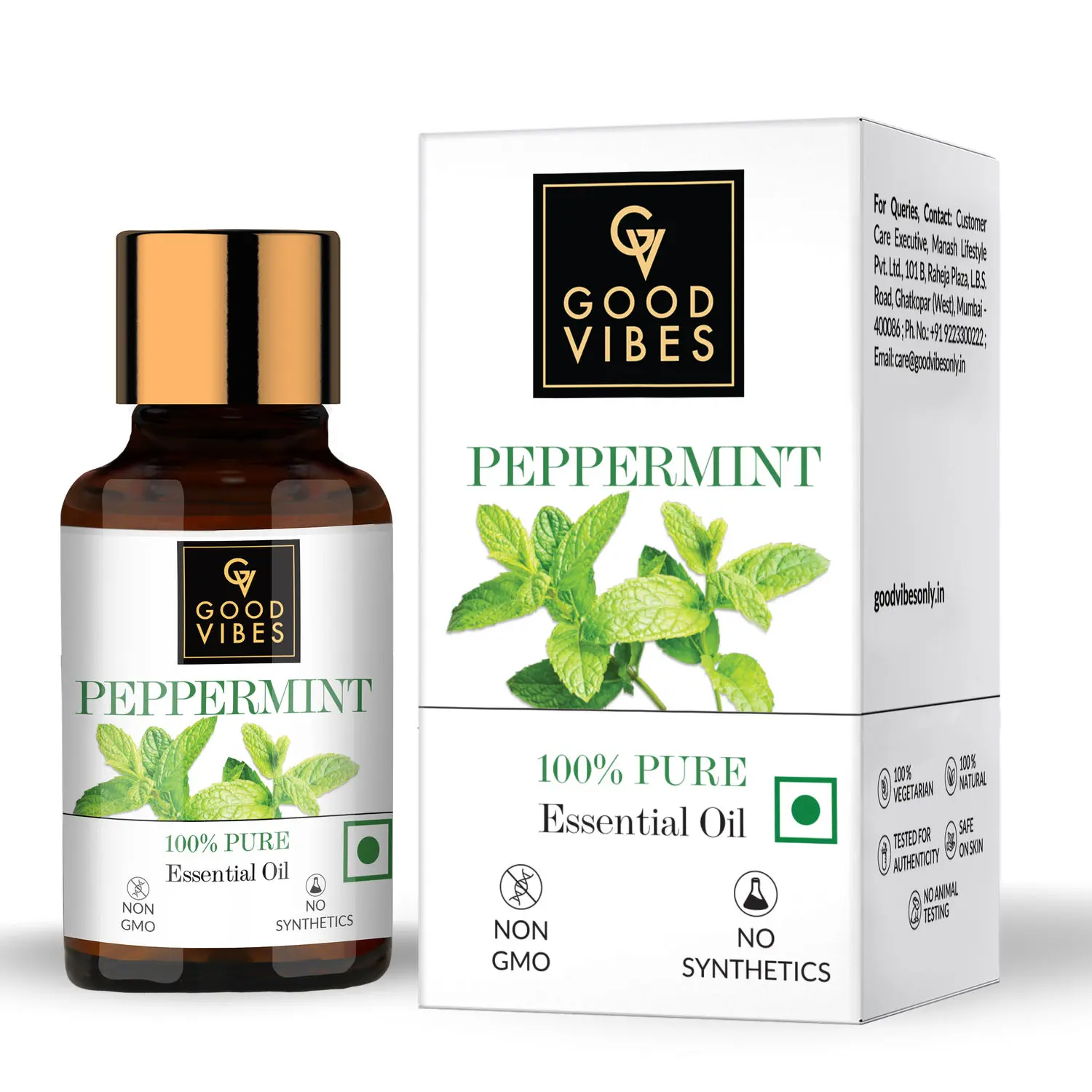 Good Vibes Peppermint 100% Pure Essential Oil | Anti-Fungal, Hair Growth, Cures Skin | 100% Vegetarian, No Synthetics, No Animal Testing (10 ml)