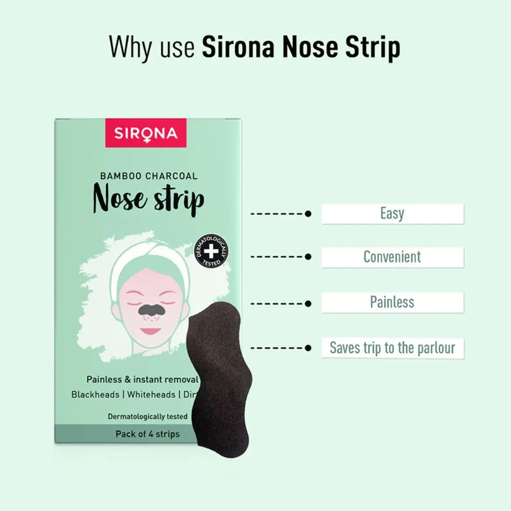 Sirona Bamboo Charcoal Nose Strips for Women | Removes Blackheads and Whiteheads | 4 Strips