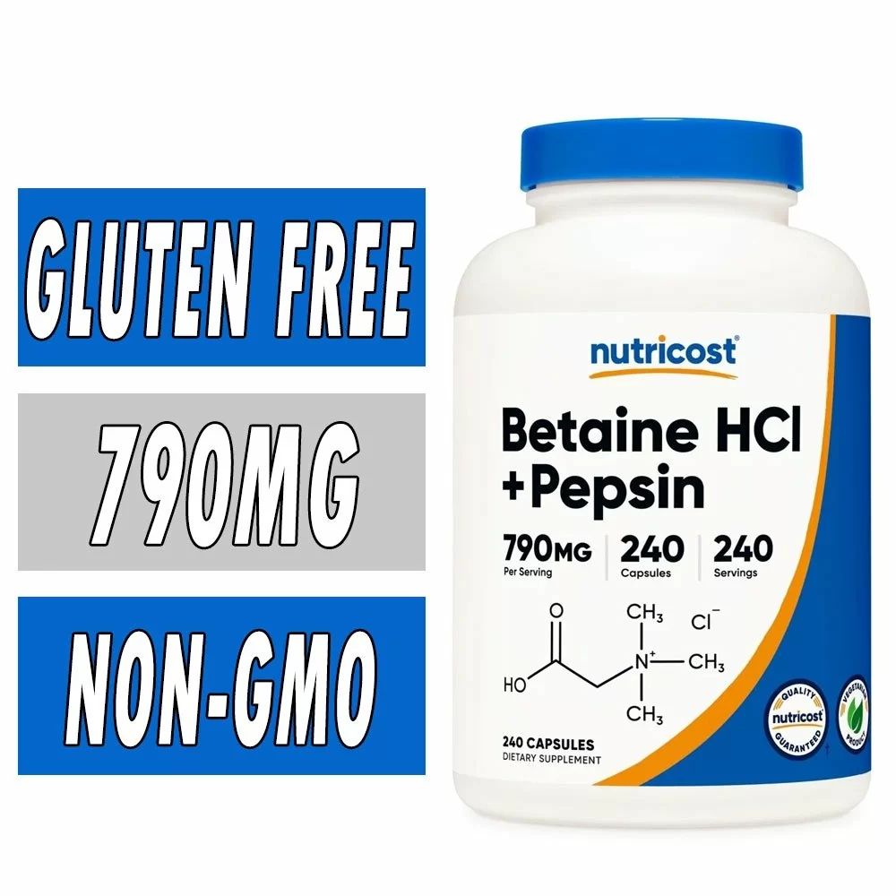 Nutricost Betaine HCL + Pepsin - 790 mg - 240 Capsules