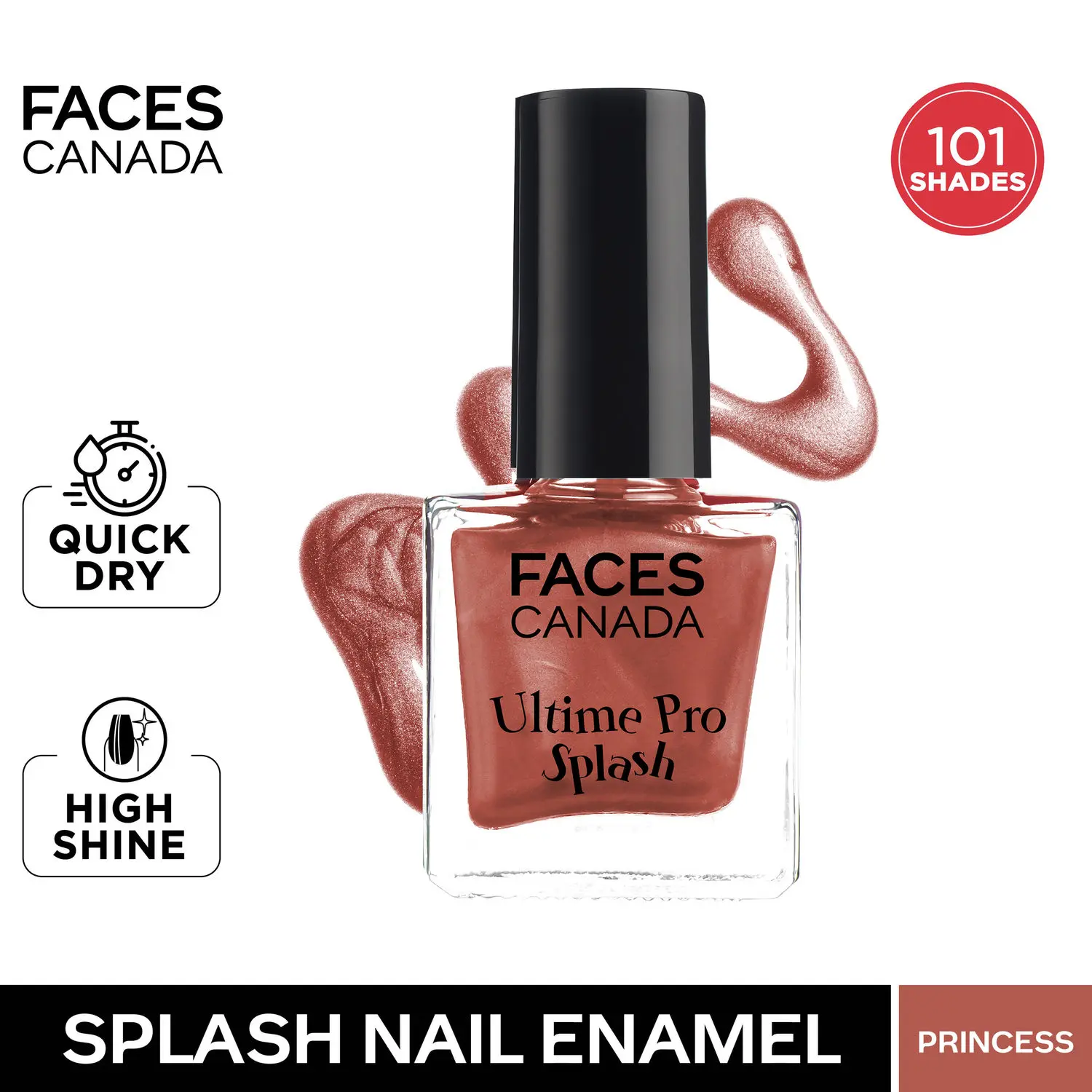 Faces Canada Splash Nail Enamel | Fast Dry | High Shine | Long Lasting | No Chip Formula | No Harmful Chemicals | Shade - Princess 9ml