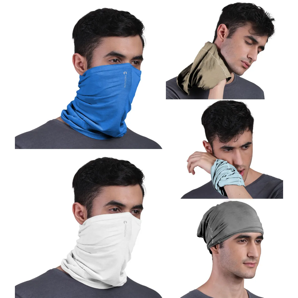 FREECULTR Unisex Plain Bamboo Bandana Anti Microbial Multipurpose Cloth Face Mask (pack Of 5)