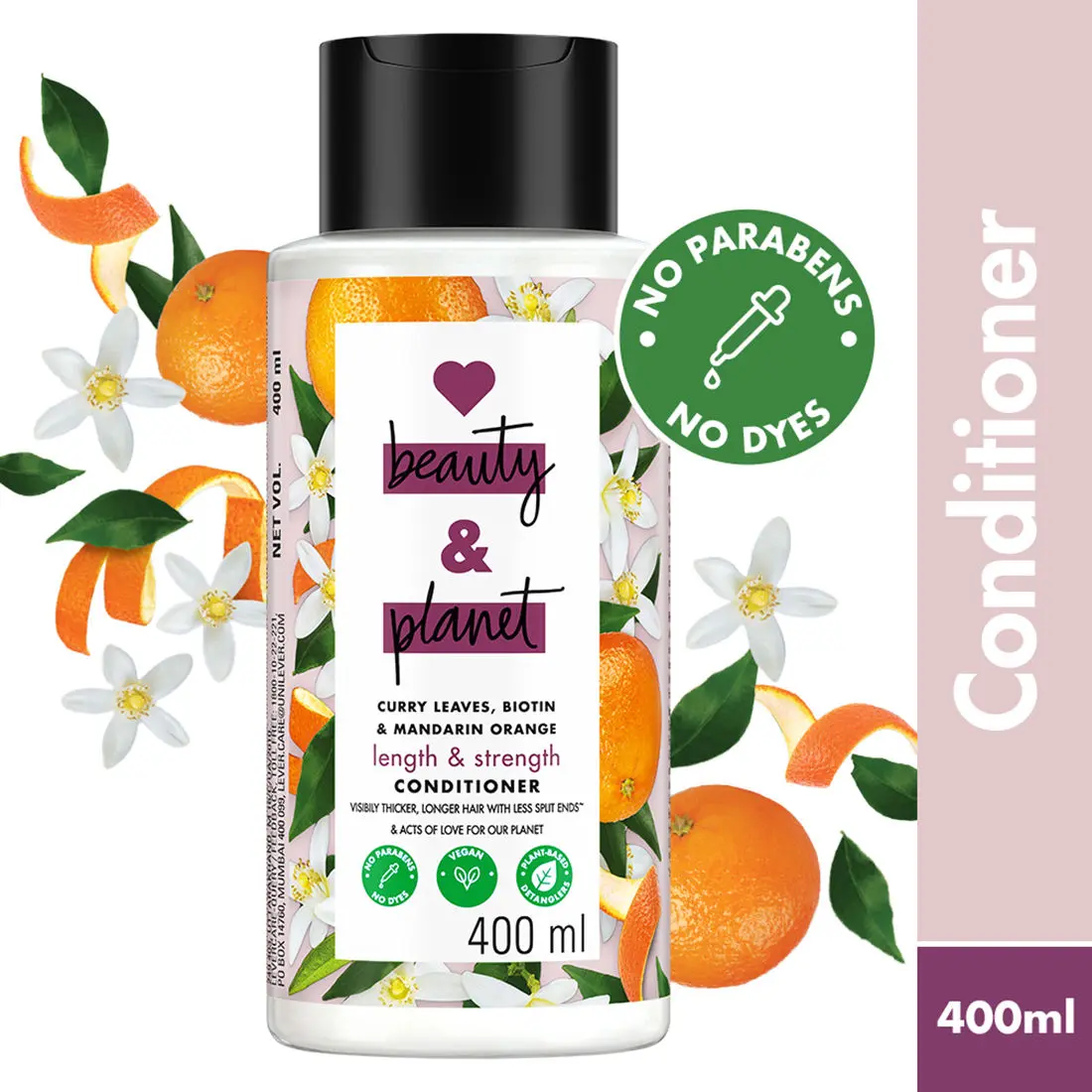 Love Beauty & Planet Curry Leaves, Biotin & Mandarin Paraben Free conditioner for long & strong hair, 400ml