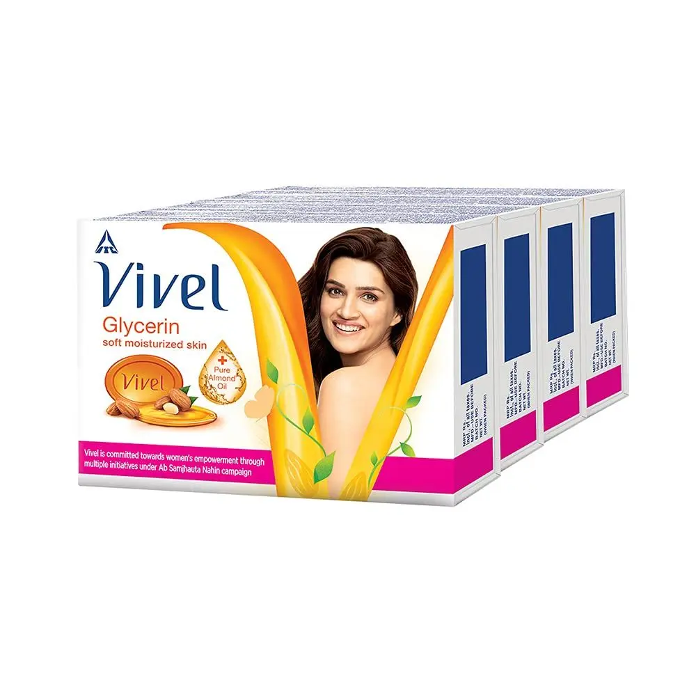 Vivel Glycerin Bathing Bar Soap for Soft Moisturized Skin with Pure Almond Oil, Combo Pack 100g (Pack of 4)