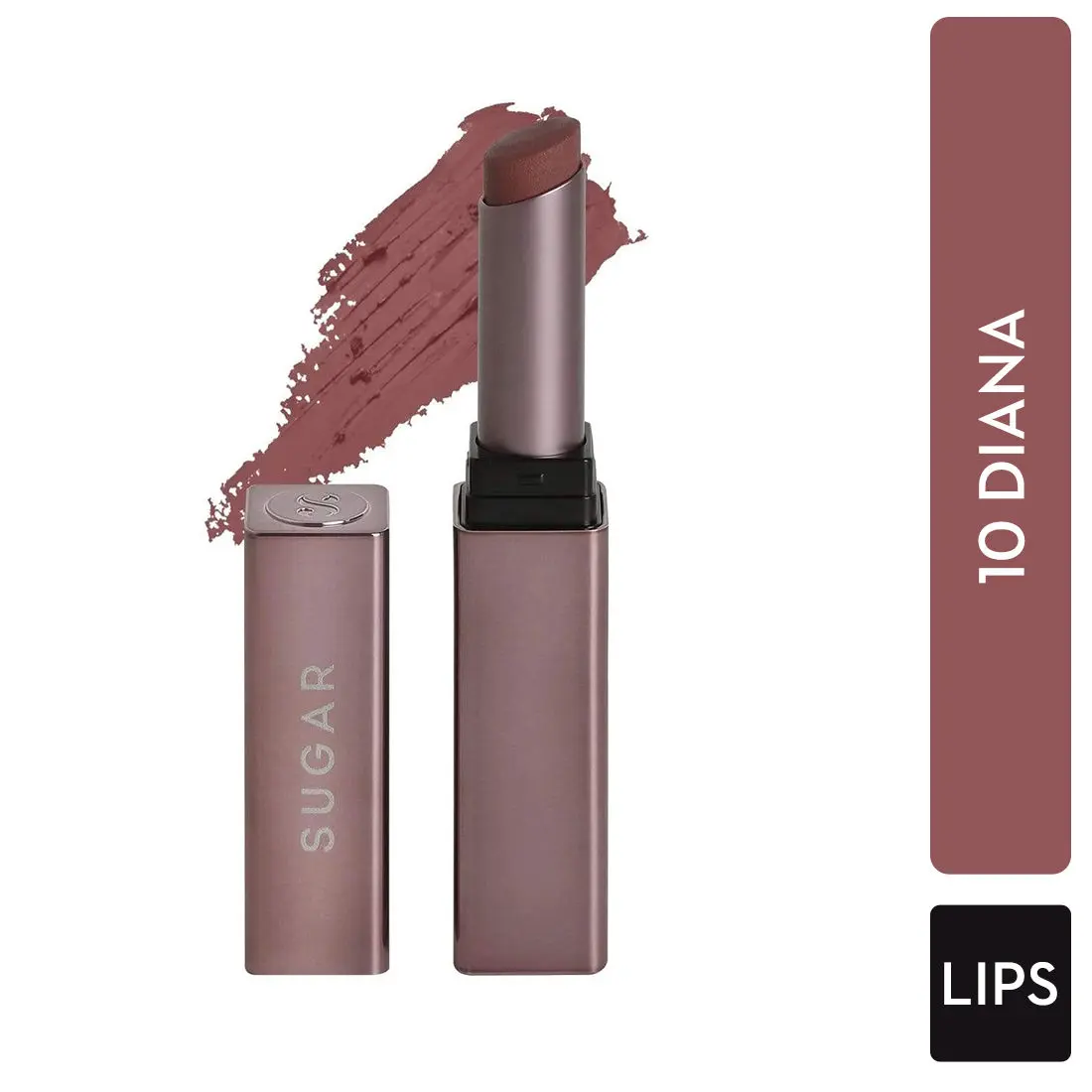 SUGAR Cosmetics - Mettle - Satin Lipstick - 10 Diana (Peachy Pink) - 2.2 gms - Waterproof, Longlasting Lipstick for a Silky and Creamy Finish, Lasts Up to 8 hours