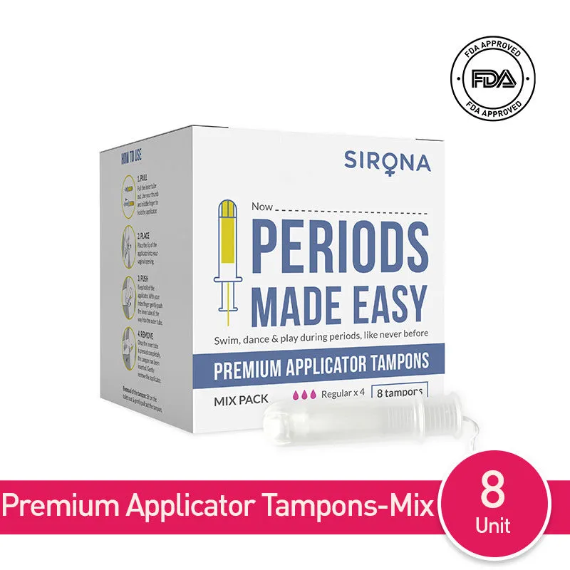 Sirona FDA Approved Premium Applicator Tampons - Mix Pack (8 Tampons), 8 Hours Protection