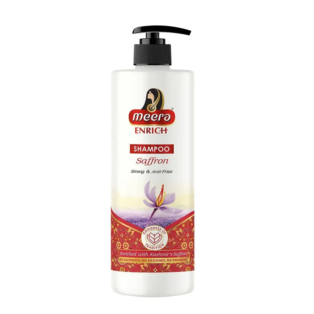 Meera Enrich Shampoo For Strong & Anti-Frizz Hair, Enriched With Kashmir's Saffron, For Men & Women, Paraben, Silicone & Sulphate Free, 500ml