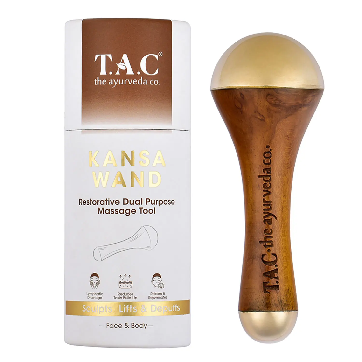 TAC - The Ayurveda Co. The Ayurveda Co. Kansa Wand Dual Purpose Massager Tool for Face & Body Skin Lifing & Relax, 95gm