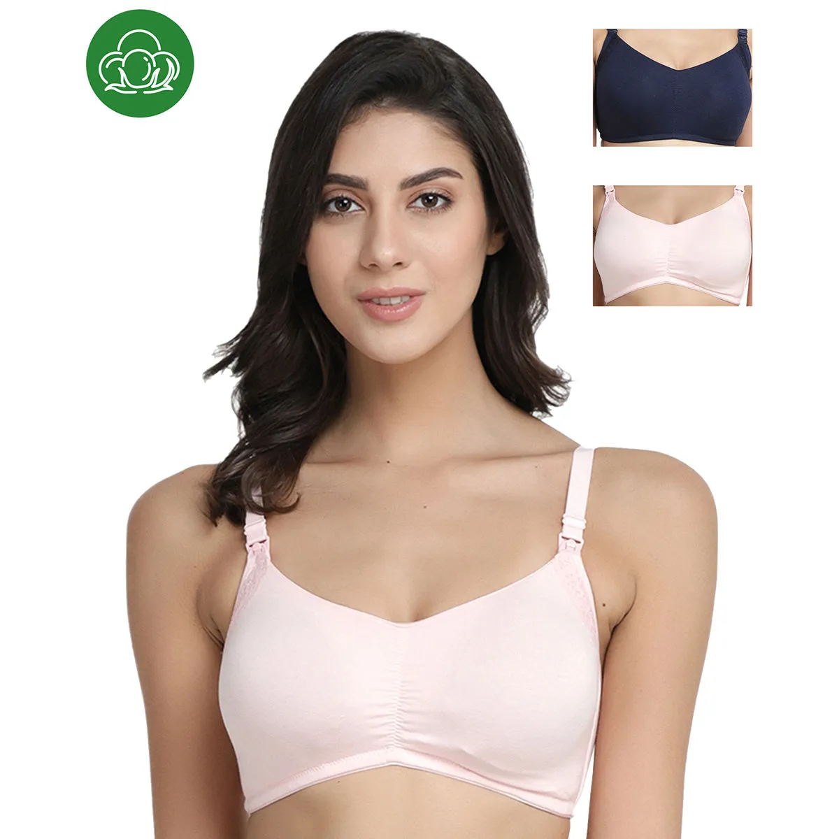 Inner Sense Organic Antimicrobial Soft Feeding Bra with Removable Pads Pack of 3 - Multi-Color (32D)