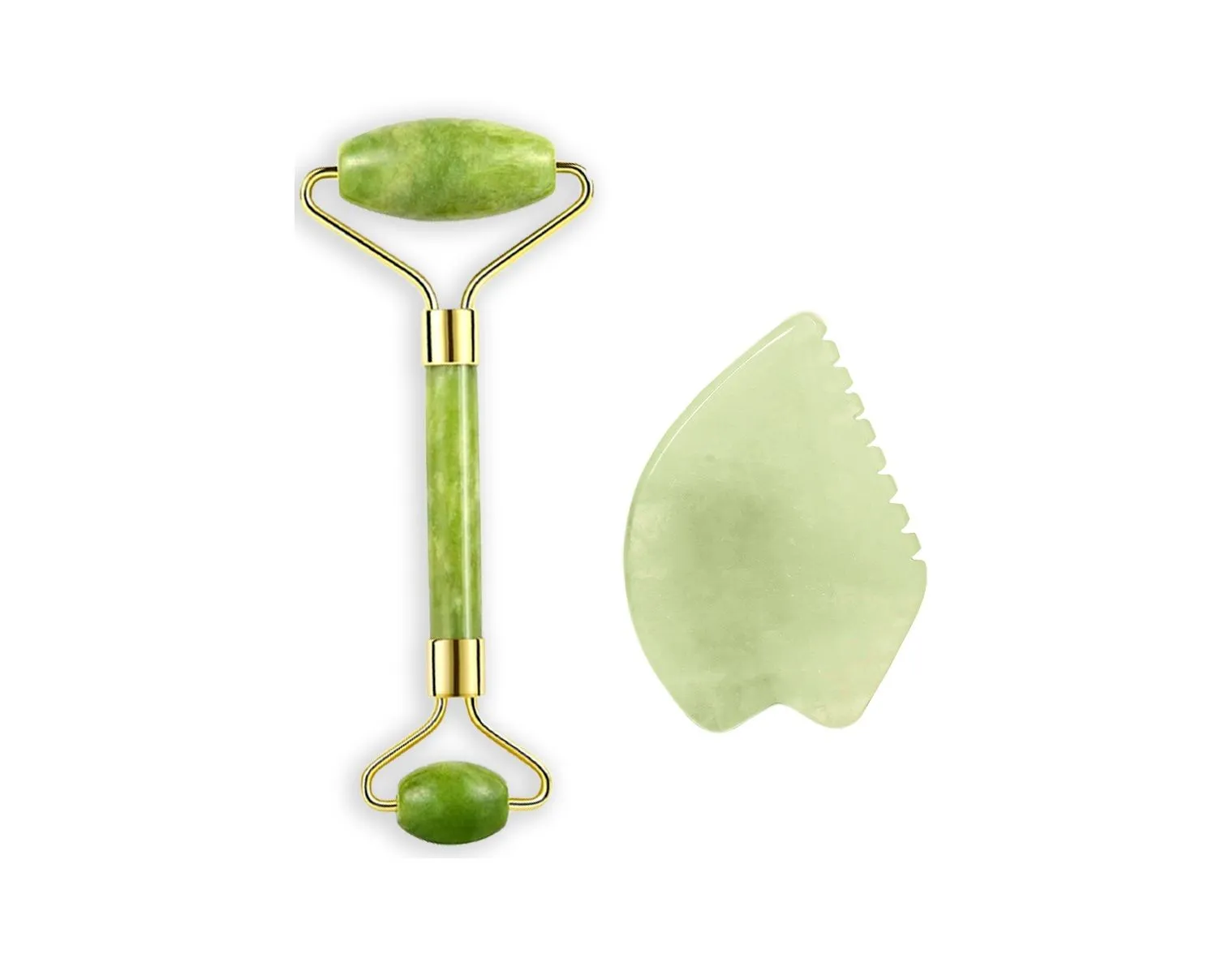 Getmecraft Jade Face Roller And Leaf Shape Gua Sha Massage Tool Set