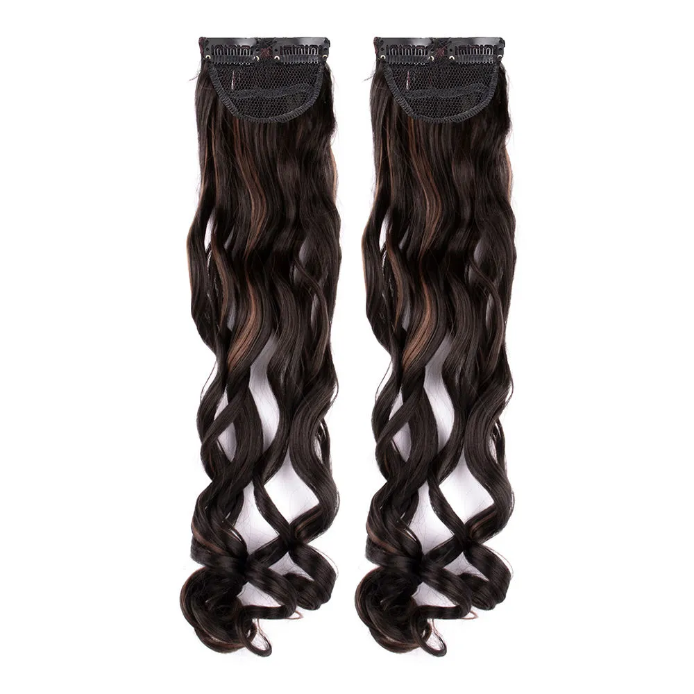 Streak Street Clip-in 20 Curly Dark Brown Side Patches With Copper Highlights (2pcs Set)