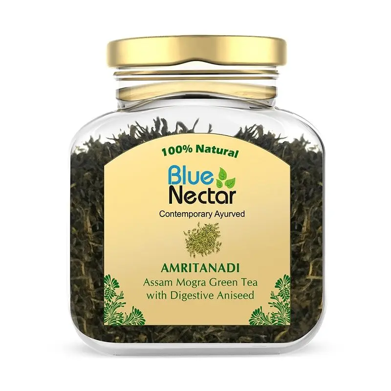 Blue Nectar Amritanadi Assam Green Tea Loose Leaves with Digestive Aniseed (50g + 15 g FREE, 33 Cups)