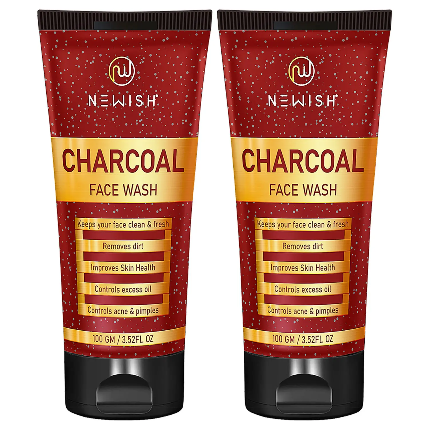 Newish Charcoal Face Wash for Daily Use 100gm | Anti Pollution & Antibacterial | antifungal face wash Set of 2