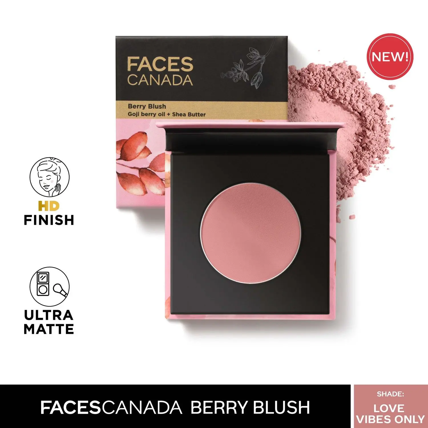 Faces Canada Berry Blush | Rosy pink | Mattifying & Long Lasting| Lightweight| Love vibes only Core Range Pink Core Range