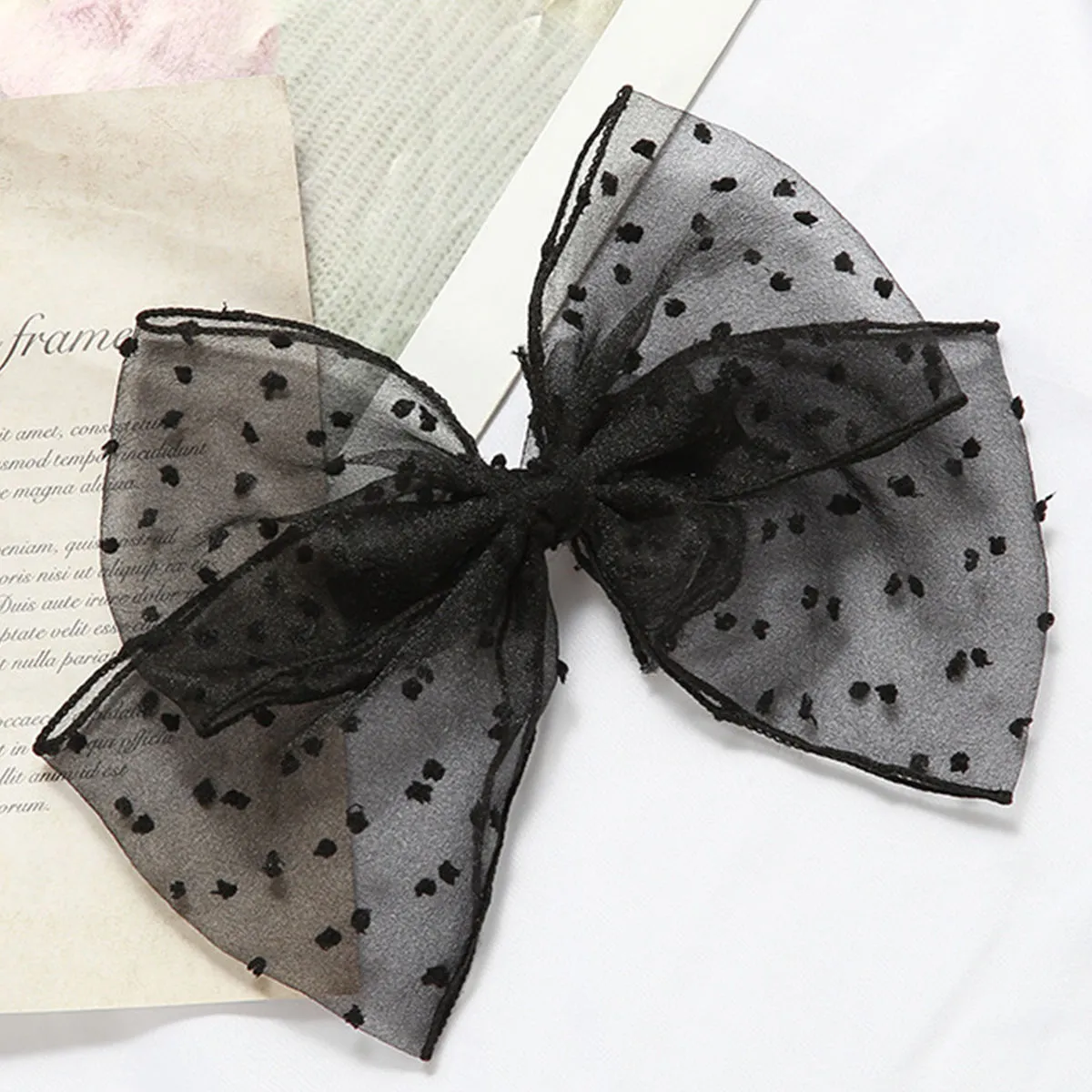 Toniq Audrey Black Trendy Organza Dotted Party Bow Hair Clip For Women - Osxxih112 A